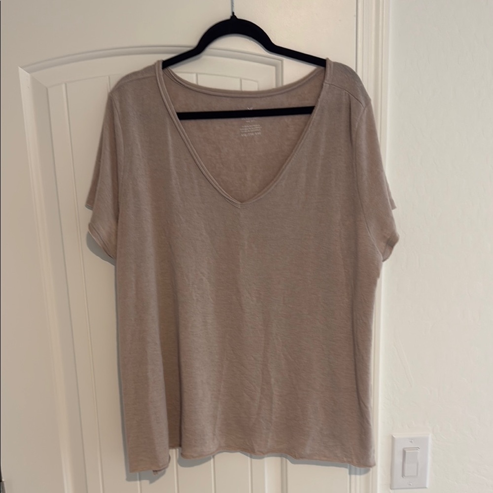 AMERICAN EAGLE Tan V-Neck Women's Top